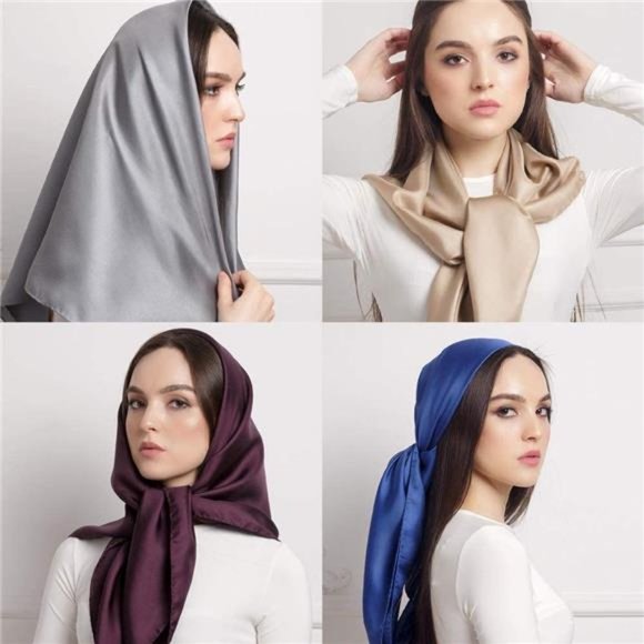 YOUR SMILE Silk Feeling Scarf Women's Fashion Pattern & Solid Color Large Square